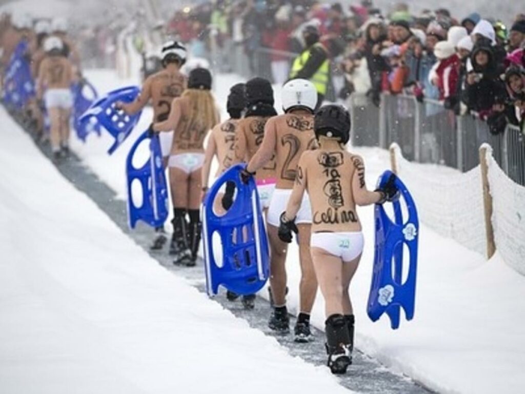 Naked sledding event